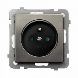OSPEL SONATA Gniazdo pojedyncze stal inox z/u 16A z przesłonami GP-1RMZP/m/37