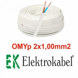 Elektrokabel OMYp 2x1mm2 biały 100m H03VVH2-F przewód kabel płaski 300/300V