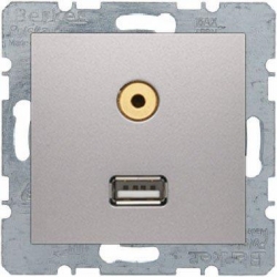 HAGER POLO Berker B.3/B.7 gniazdo USB 3.5mm audio aluminium 3315391404