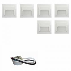 Zestaw 6x oprawa schodowa ontario biała + zasilacz puszka fi60 20W 12V DC ciepła