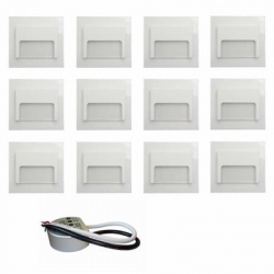 Zestaw 12x oprawa schodowa ontario biała + zasilacz puszka fi60 20W 12V DC zimna