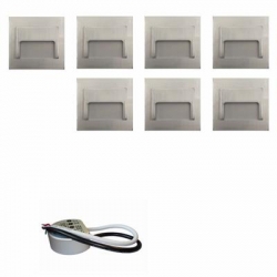 Zestaw 7x oprawa schodowa beryl satyna + zasilacz puszka fi60 20W 12V DC neutralna