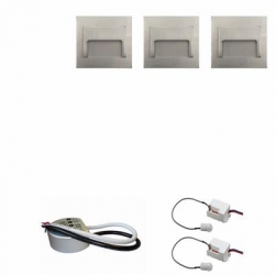 Zestaw 3 x oprawa schodowa ontario satyna ciepła + zasilacz LED 12V DC+ 2 czujniki ruchu 230V