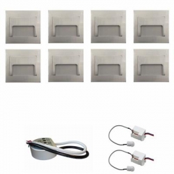 Zestaw 8 x oprawa schodowa ontario satyna ciepła + zasilacz LED 12V DC+ 2 czujniki ruchu 230V