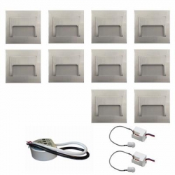 Zest 10 x oprawa schodowa ontario satyna ciepła + zasilacz 20W 12V DC+ 2 czujniki 230V