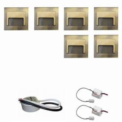 Zestaw 6 x oprawa schodowa ontario mosiądz ciepła + zasilacz LED 12V DC+ 2 czujniki ruchu 230V