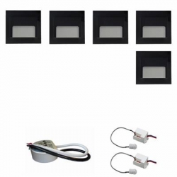Zestaw 5 x oprawa schodowa ontario czarna ciepła + zasilacz LED 12V DC+ 2 czujniki ruchu 230V