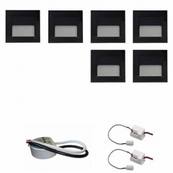 Zestaw 6 x oprawa schodowa ontario czarna ciepła + zasilacz LED 12V DC+ 2 czujniki ruchu 230V