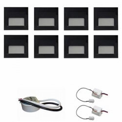 Zestaw 8 x oprawa schodowa ontario czarna ciepła + zasilacz LED 12V DC+ 2 czujniki ruchu 230V