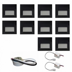 Zest 10 x oprawa schodowa ontario czarna zimna + zasilacz 20W 12V DC+ 2 czujniki 230V
