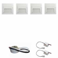 Zestaw 4 x oprawa schodowa ontario biała ciepła + zasilacz LED 12V DC+ 2 czujniki ruchu 230V