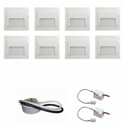 Zestaw 8 x oprawa schodowa ontario biała ciepła + zasilacz LED 12V DC+ 2 czujniki ruchu 230V