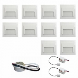 Zestaw 10 x oprawa schodowa ontario biała ciepła + zasilacz LED 12V DC+ 2 czujniki ruchu 230V