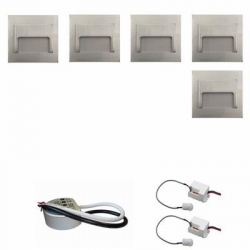 Zest. 5 x oprawa schodowa ontario satyna ciepła +zasilacz 20W 12V DC+ 2 czujniki 12V DC