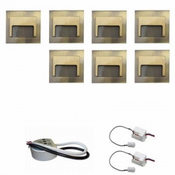 Zest 7 x oprawa schodowa ontario mosiądz zimna +zasilacz 20W 12V DC+ 2 czujniki 12V DC