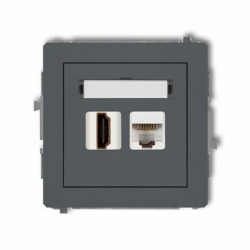 Karlik DECO gniazdo pojedyncze HDMI + gniazdo komp. poj. 1xRJ45, kat. 5e, 8-stykowy grafitowy mat PODTYNKOWY bez ramki IP 20 28DGHK