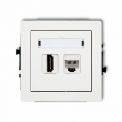 Karlik DECO gniazdo pojedyncze HDMI + gniazdo komp. poj. 1xRJ45, kat. 5e, 8-stykowy biały PODTYNKOWY bez ramki IP 20 DGHK