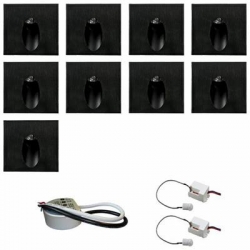 Zestaw 9 x oprawa schodowa STEPI czarna ciepła + zasilacz LED 12V DC+ 2 czujniki ruchu 230V