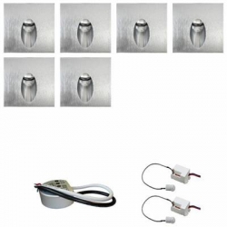 Zestaw 6 x oprawa schodowa STEPI srebrna ciepła + zasilacz LED 12V DC+ 2 czujniki ruchu 230V