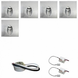 Zestaw 5 x oprawa schodowa STEPI srebrna ciepła + zasilacz LED 12V DC+ 2 czujniki ruchu 230V