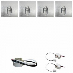 Zestaw 4 x oprawa schodowa STEPI srebrna ciepła + zasilacz LED 12V DC+ 2 czujniki ruchu 230V