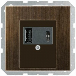 JUNG LS990 gniazdo USB ładowarka 1 gniazdo typ A i 1 gniazdo typ C mosiądz antyczny