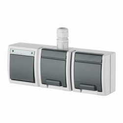ELEKTRO-PLAST NASIELSK AQUANT 1249-65 Zestaw natynkowy poziomy łącznik uniwersalny + gniazdo podwójne hermetyczne z/u IP65 2x2P+Z